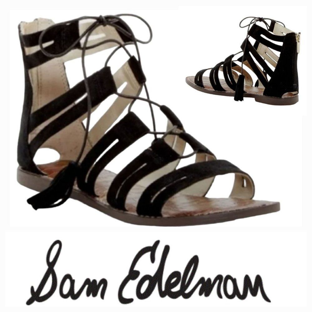 Sam Edelman Black Karine Tassel Gladiator Lace Up Sandals Size 6
